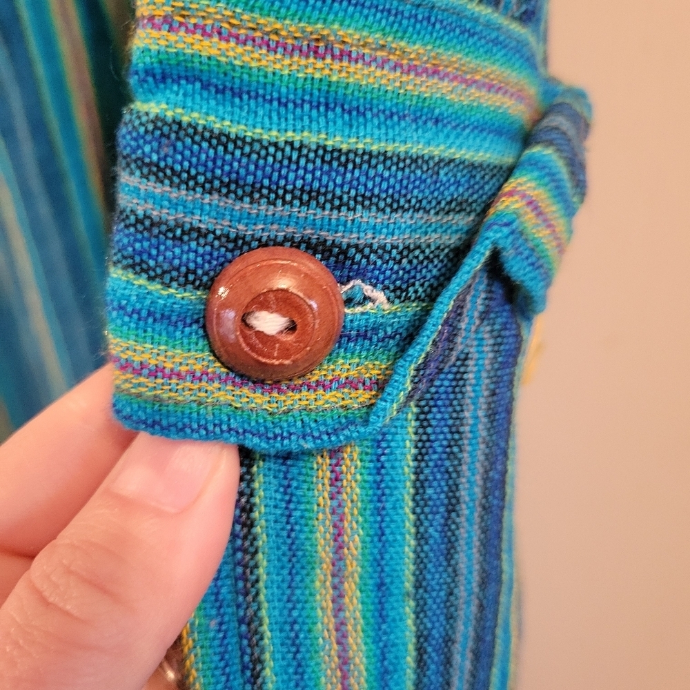 Vintage Blue Yellow Stripe Cargo Boho Hippy Pants - Picture 3 of 4